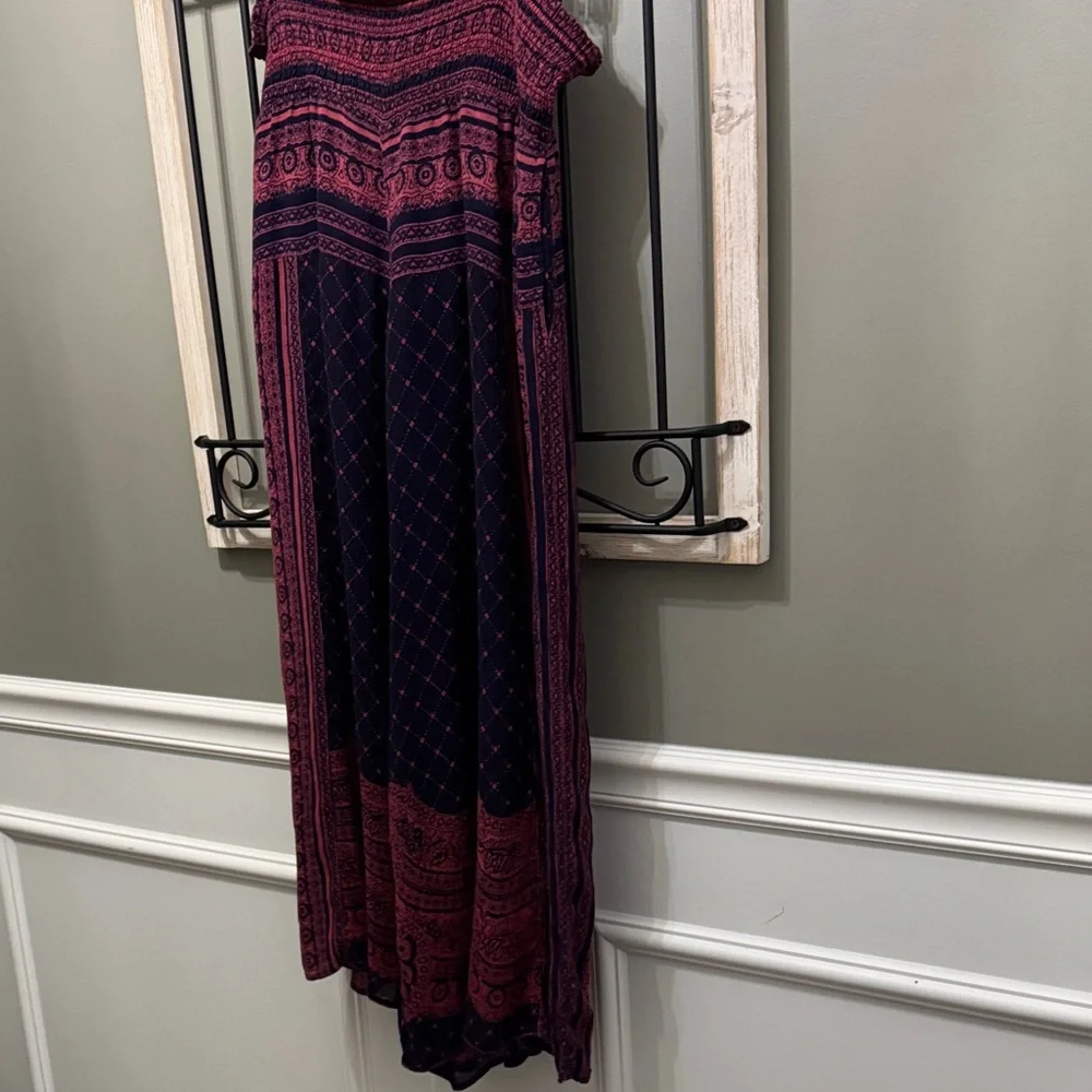 Free People Navy and Raspberry Patterned pants L - Picture 8 of 11